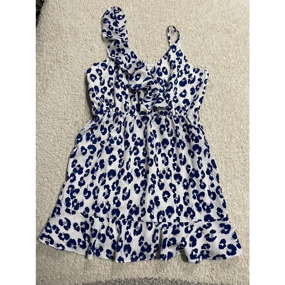 Sugar + Lips Womens Size M One Shoulder Ruffled V Neckline Mini Dress Blue White - Picture 1 of 9